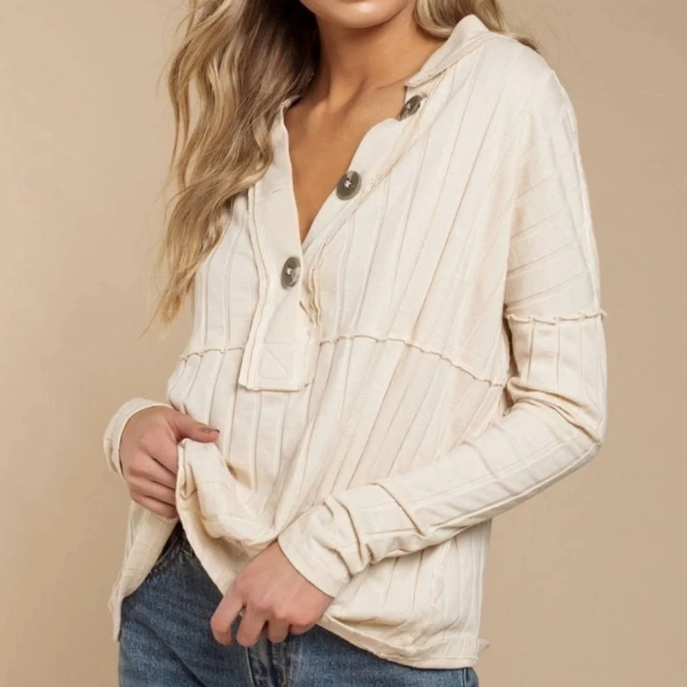 Free People We The Free ‘In The Mix’ slouchy ribbed cotton blend henley top L